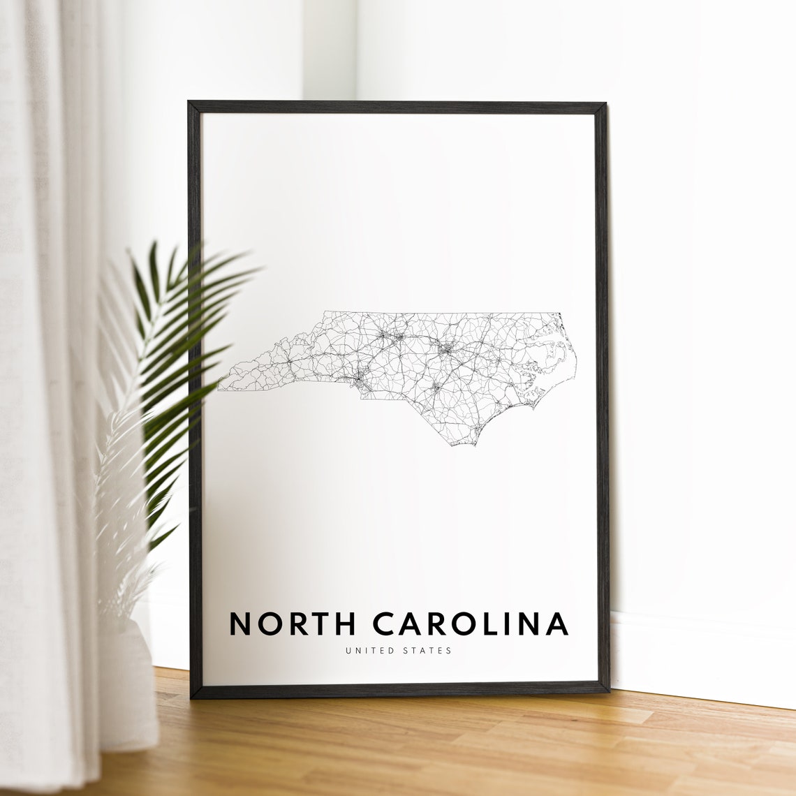 North Carolina State Road Map Minimalist Black White Art Poster - Image 2