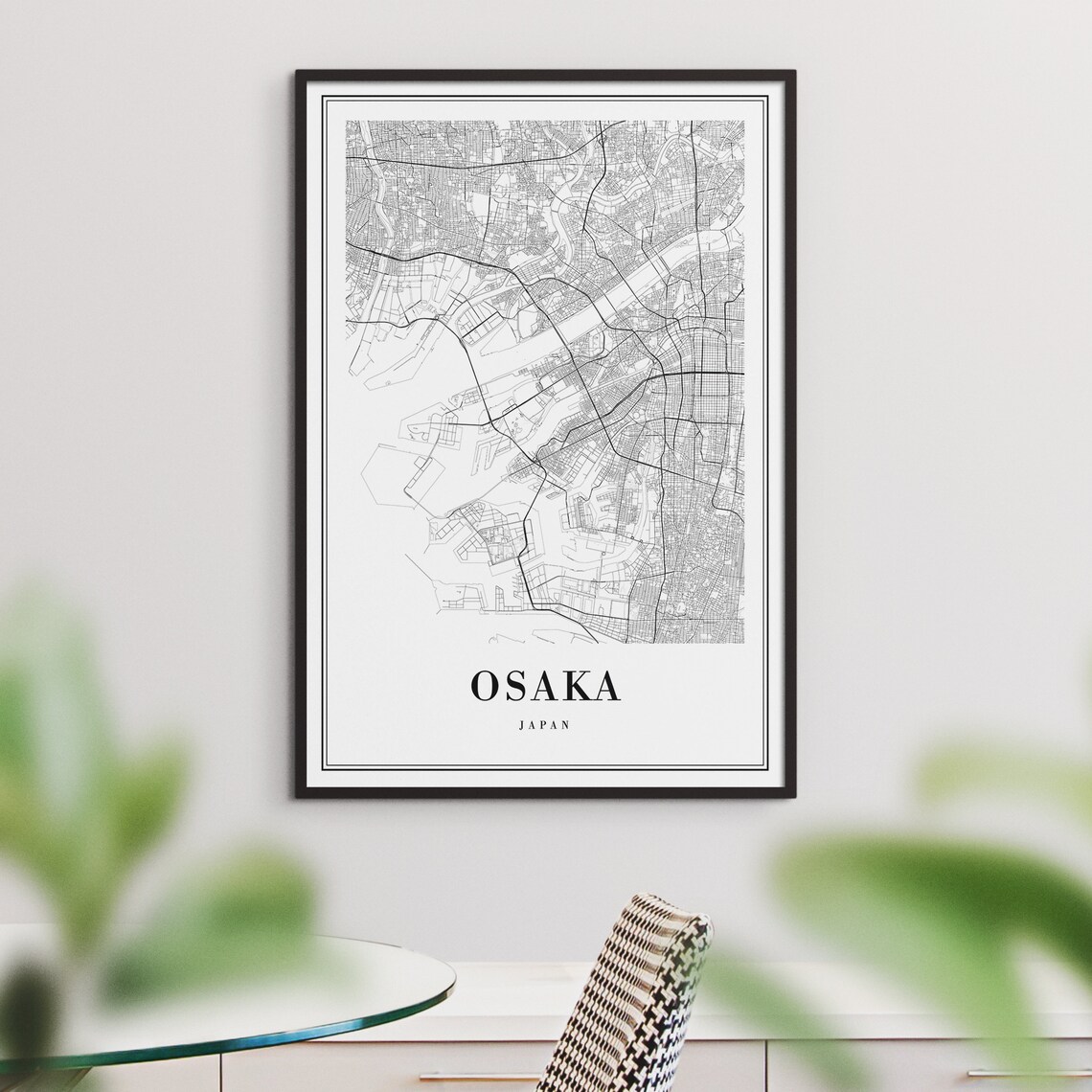 Osaka Japan Minimalist Black and White Street Map Art Poster - Image 3