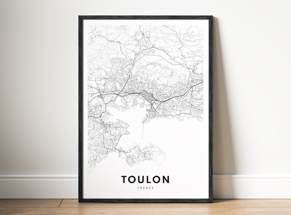 Toulon France Map Print Black And White City Poster Minimalist Wall Art