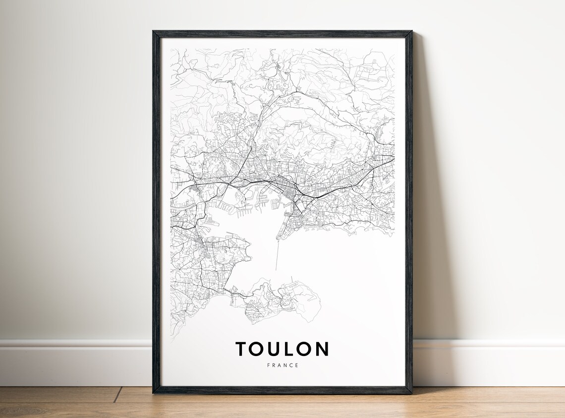 Toulon France City Map Minimalist Black And White Street Art Poster
