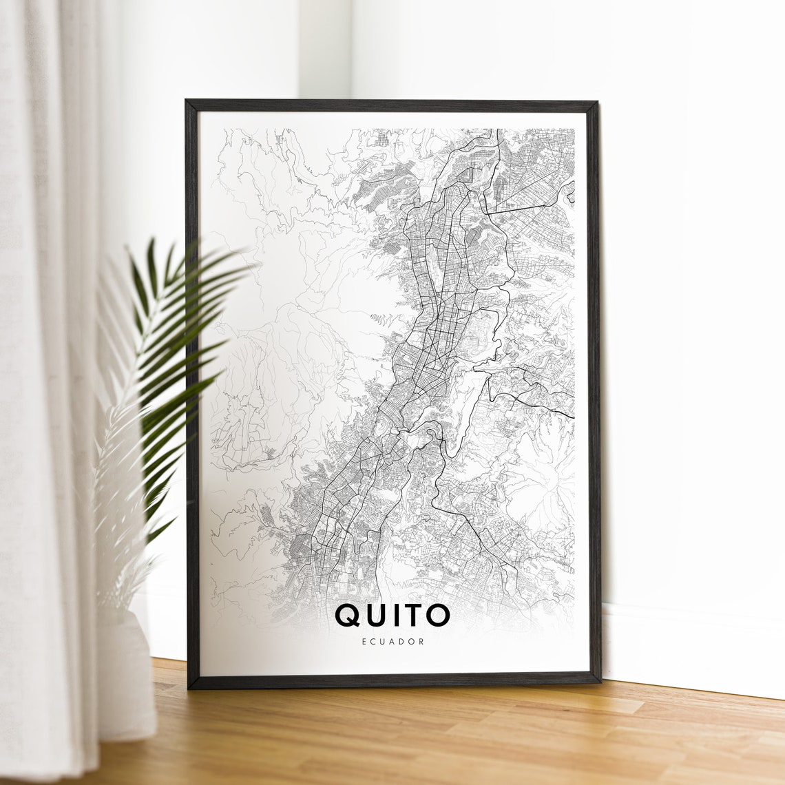 Quito Ecuador Minimalist Black and White City Street Map Poster - Image 2