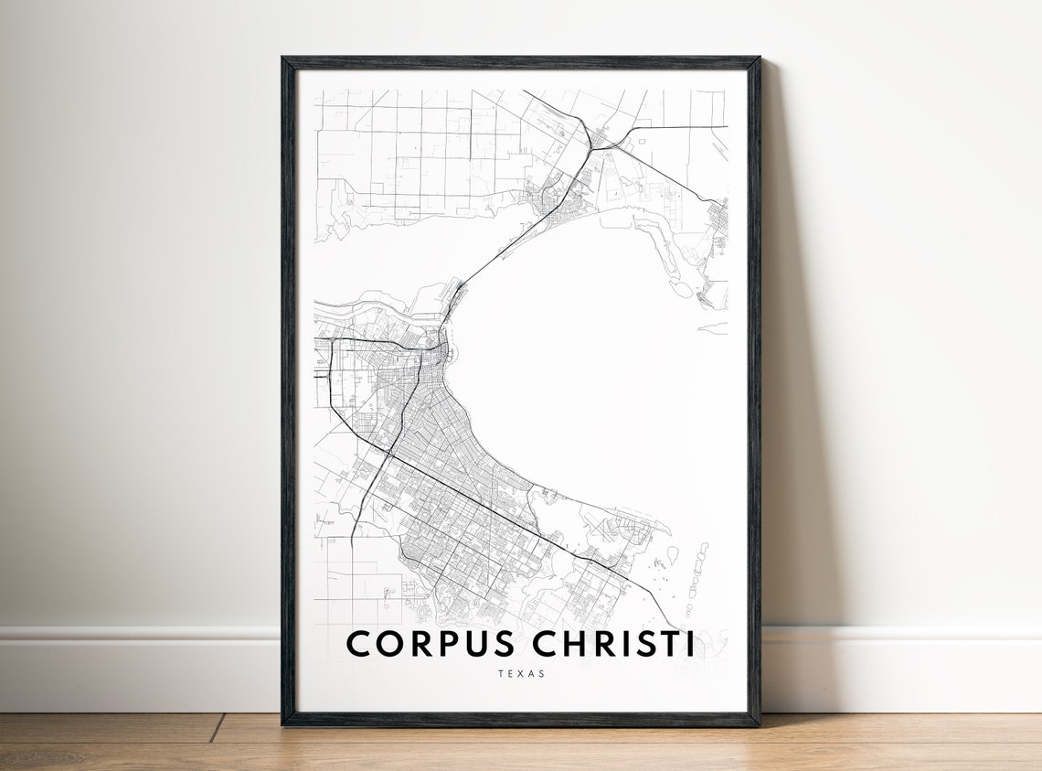 Corpus Christi Texas Black and White Bay City Street Map Poster - Image 5