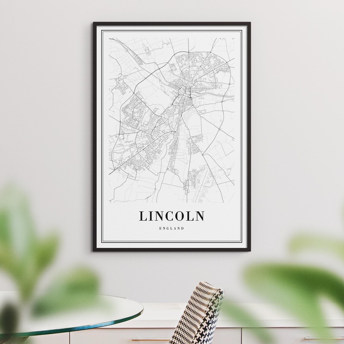 Lincoln England Black And White Minimalist City Map Line Art Poster - Image 3
