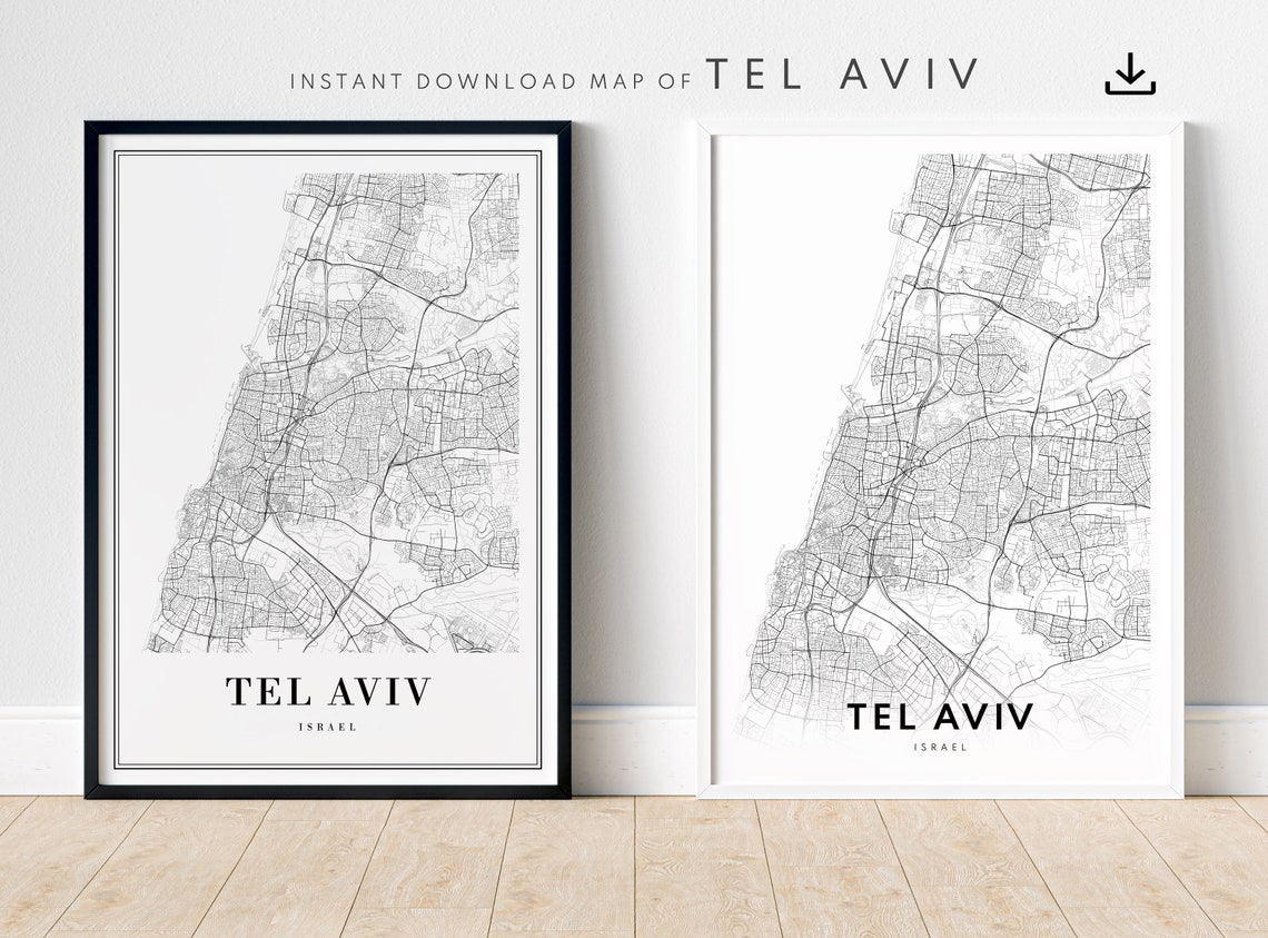 Tel Aviv Israel Minimalist Black And White Street Map Poster - Image 5