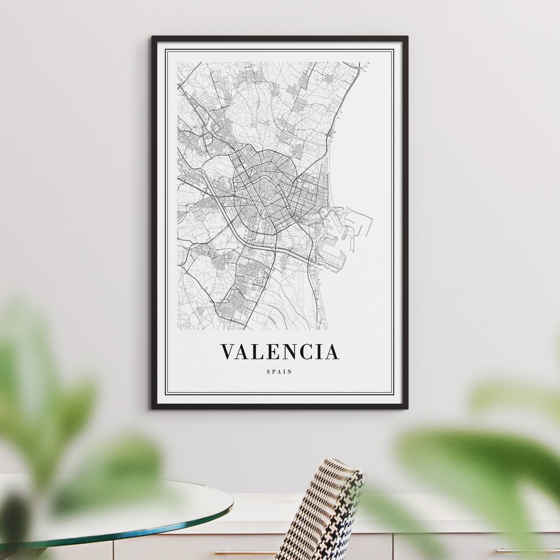 Valencia Map Black And White Travel Poster - Image 3