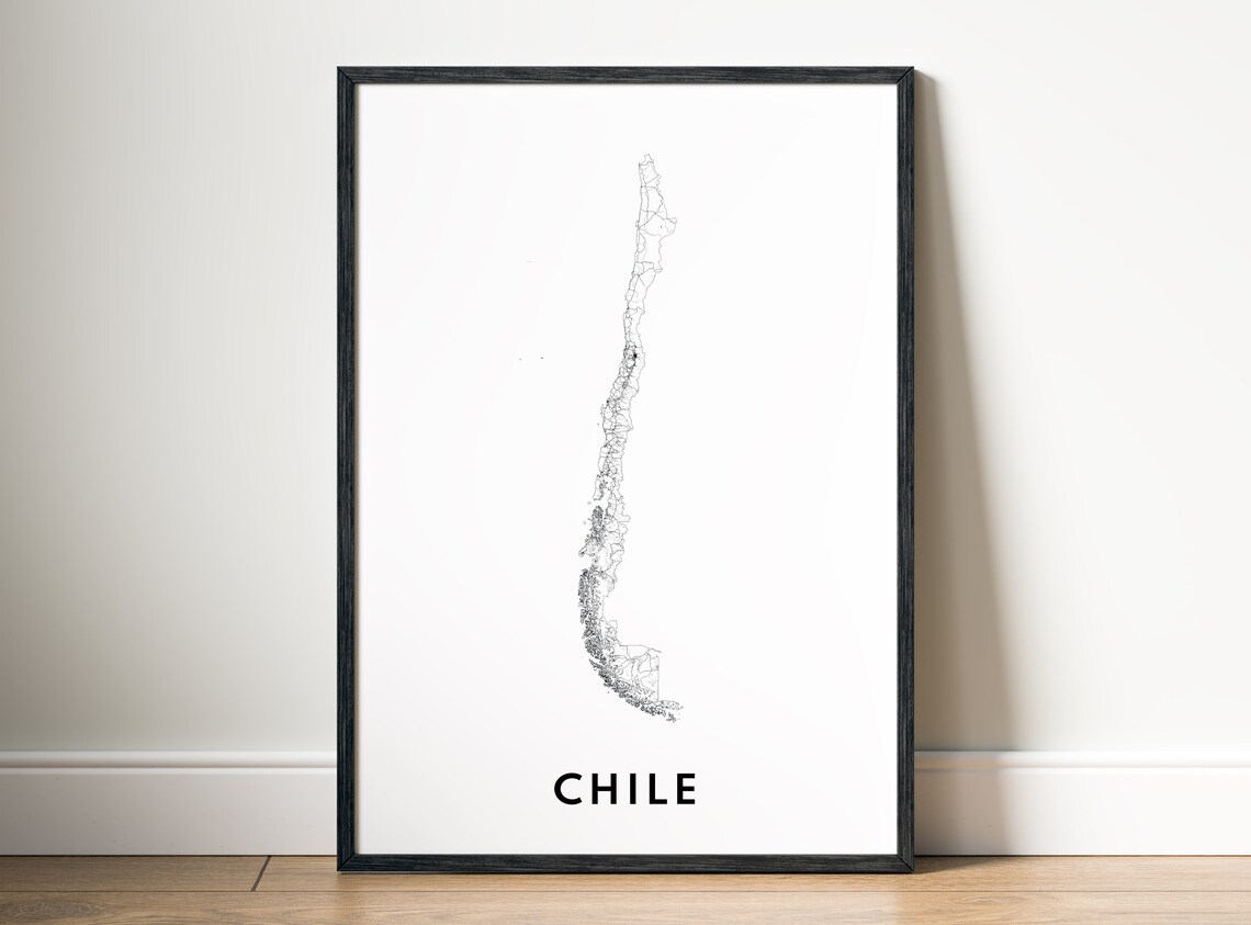 Chile Country Road Map Minimalist Line Art Black And White Wall Art - Image 5