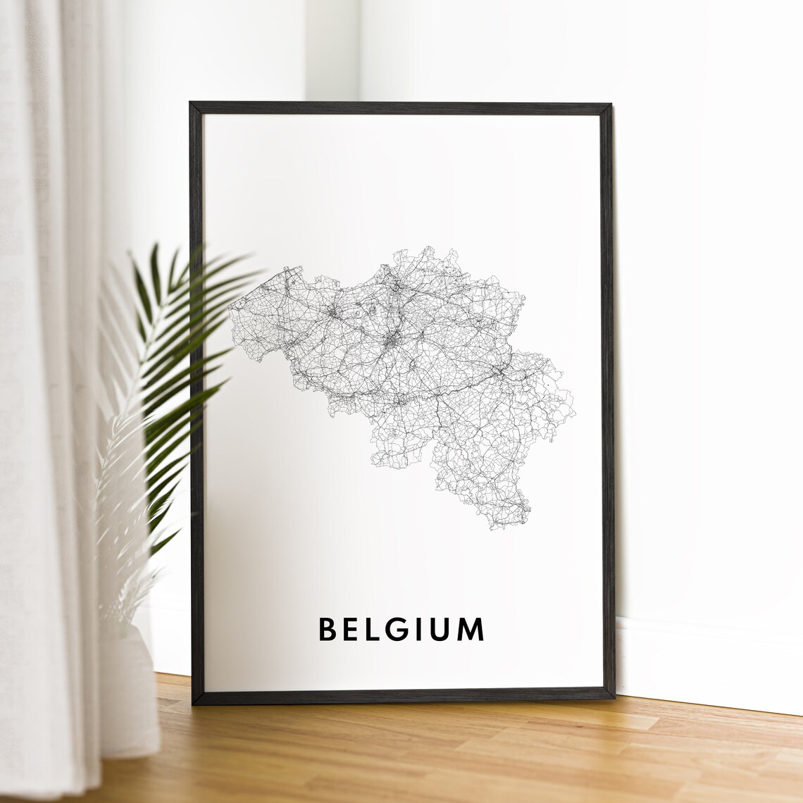 Belgium Country Minimalist Black White Road Network Map Poster - Image 4