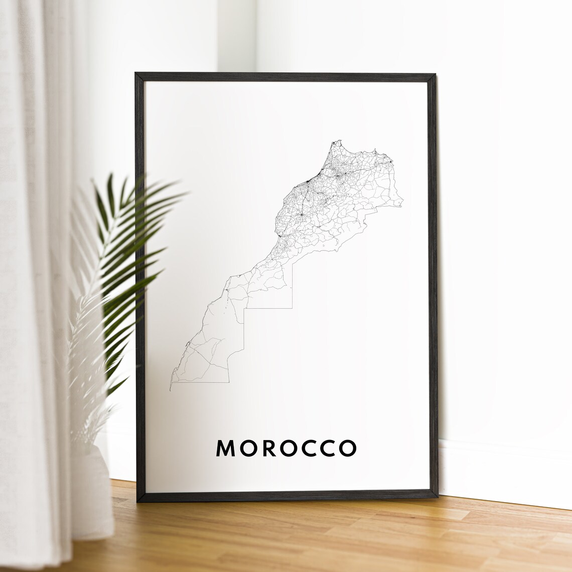Morocco Minimalist Black And White Country Outline Map Poster - Image 2