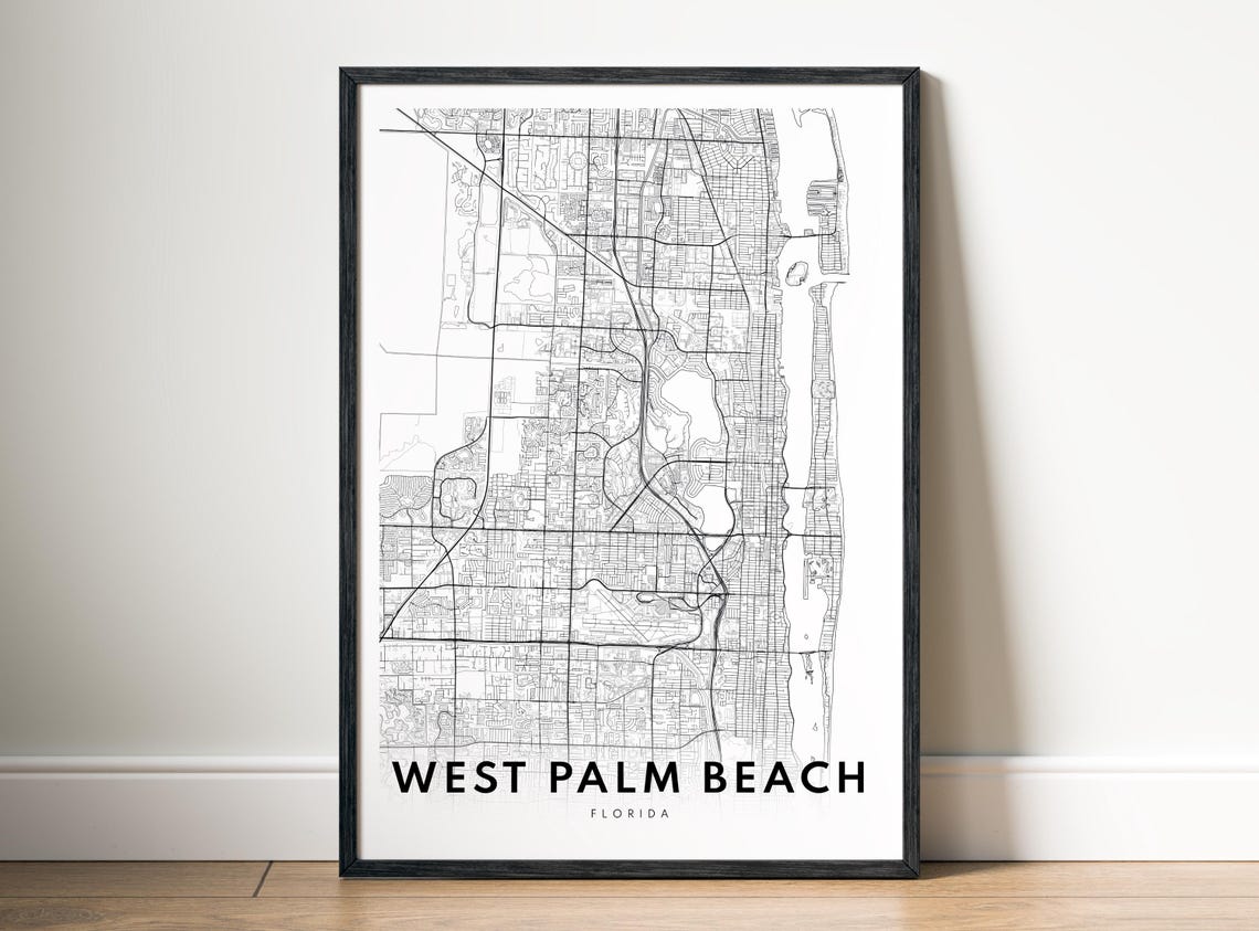 West Palm Beach Florida Minimalist Black And White City Map Poster