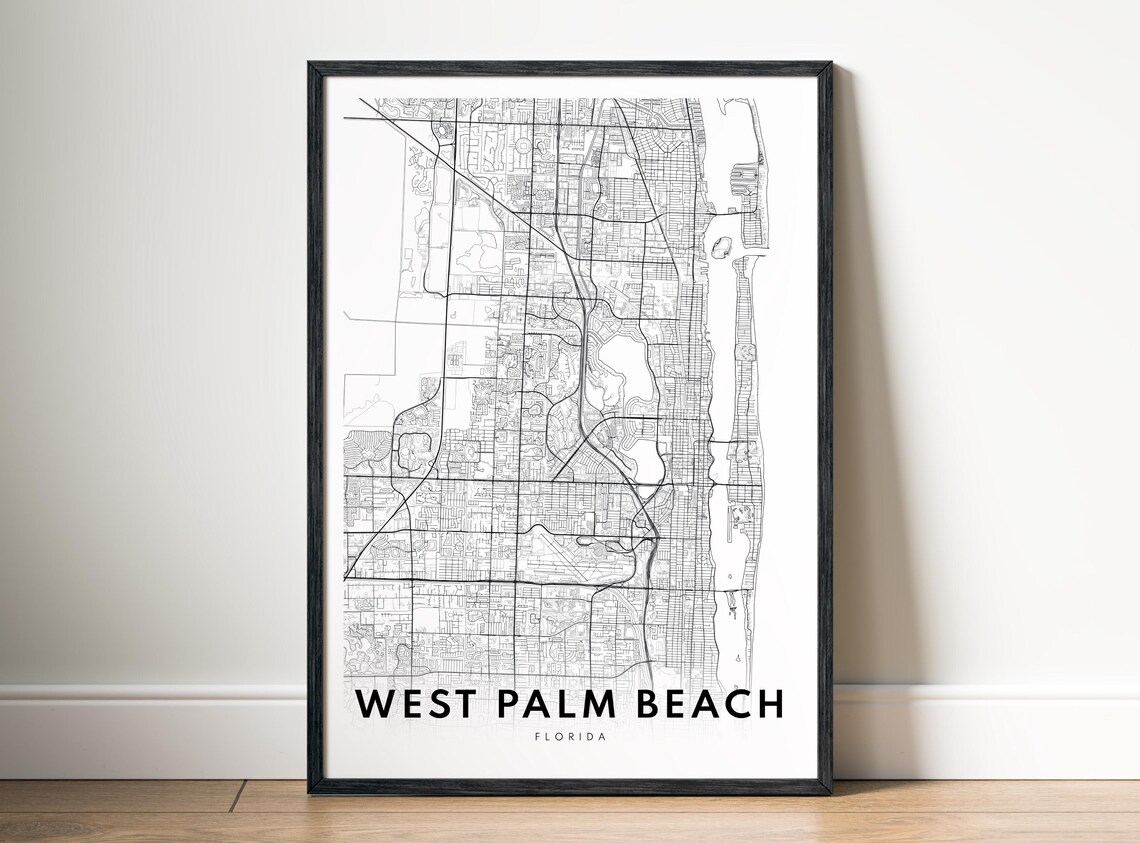 West Palm Beach Map Print Florida Poster Black And White