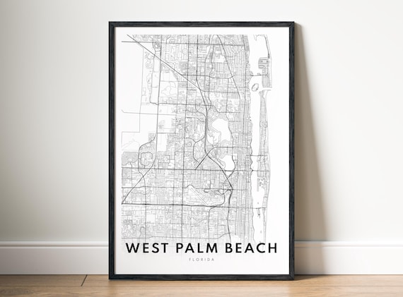 West Palm Beach Map Print Florida Poster Black And White