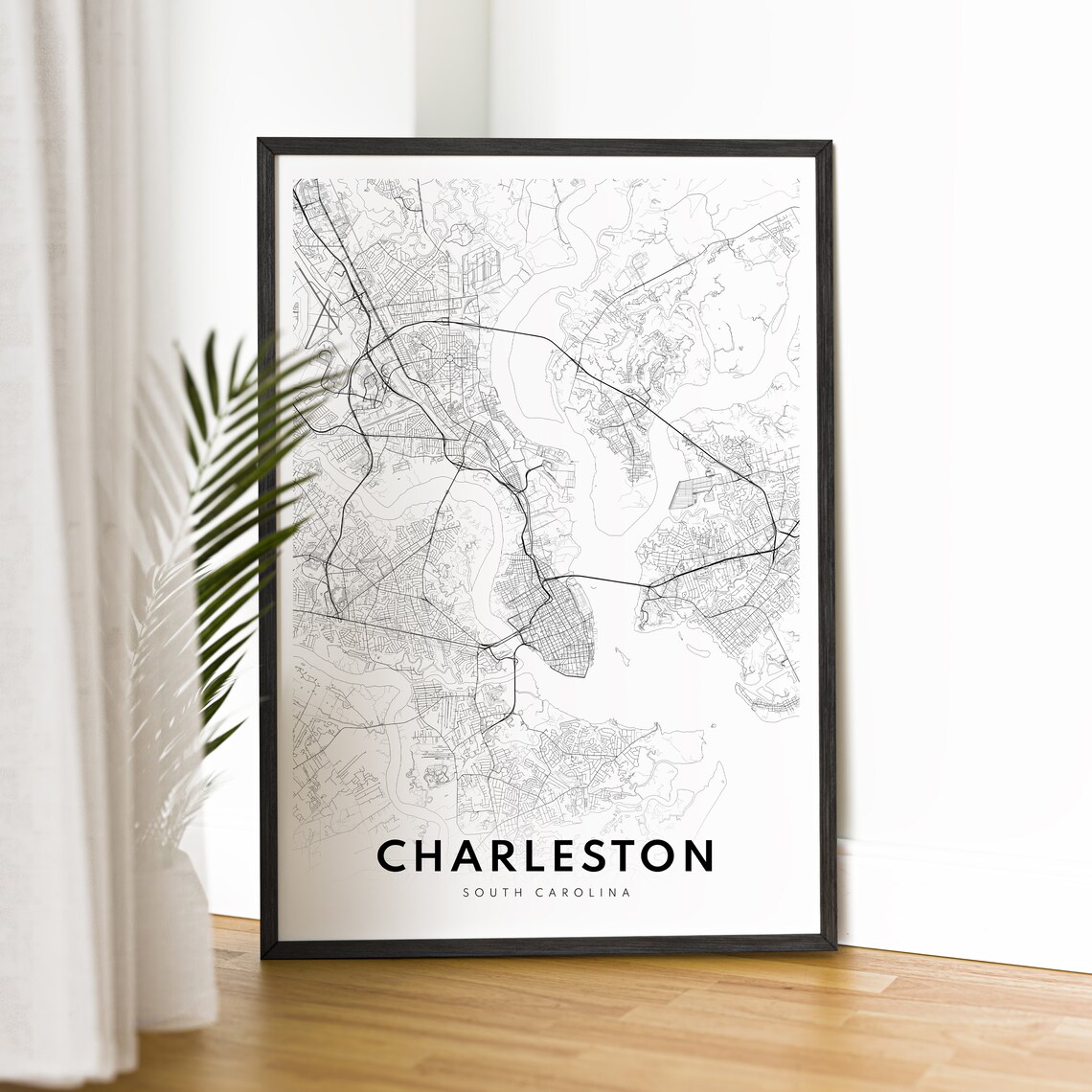 Charleston South Carolina Map Art Print, Black And White - Image 2
