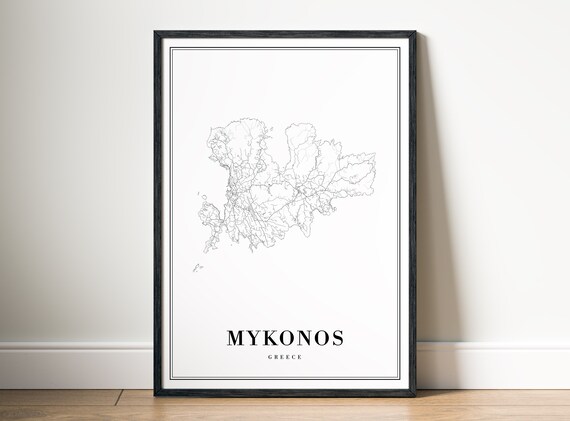 Mykonos Greece Map Art Print, Travel Poster