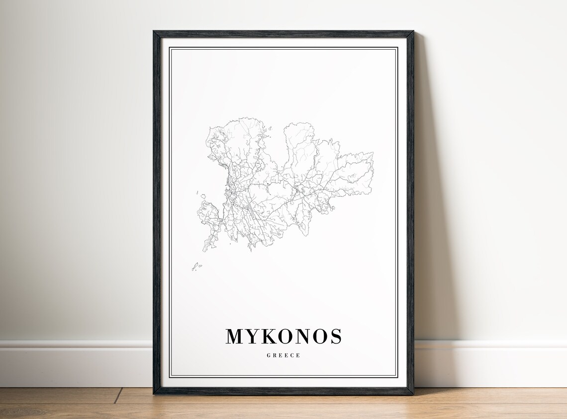 Mykonos Greece Map Art Print, Travel Poster