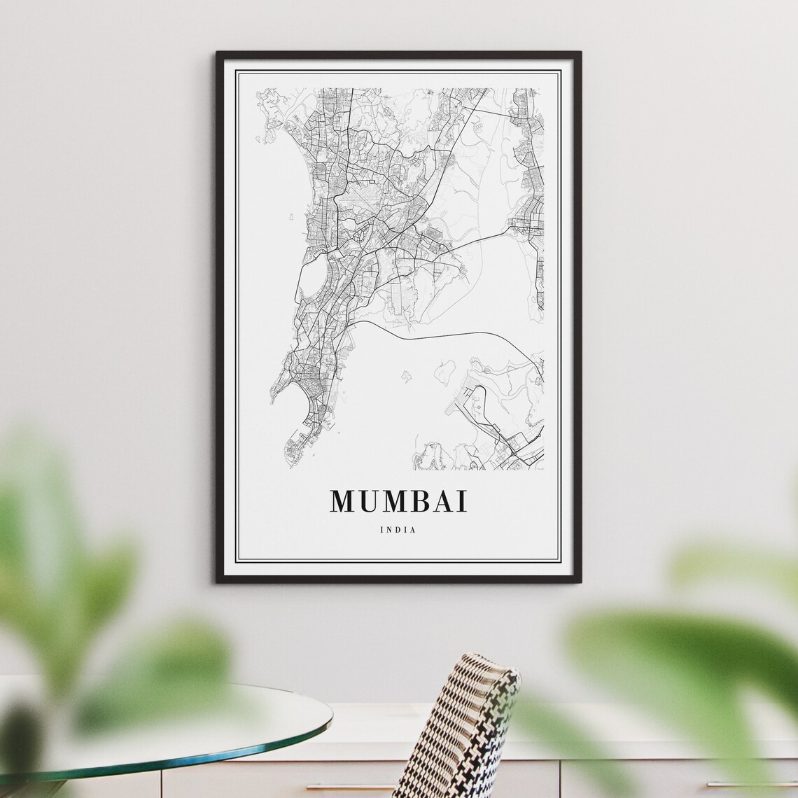 Mumbai India City Street Map Minimalist Line Art Black And White Print - Image 3