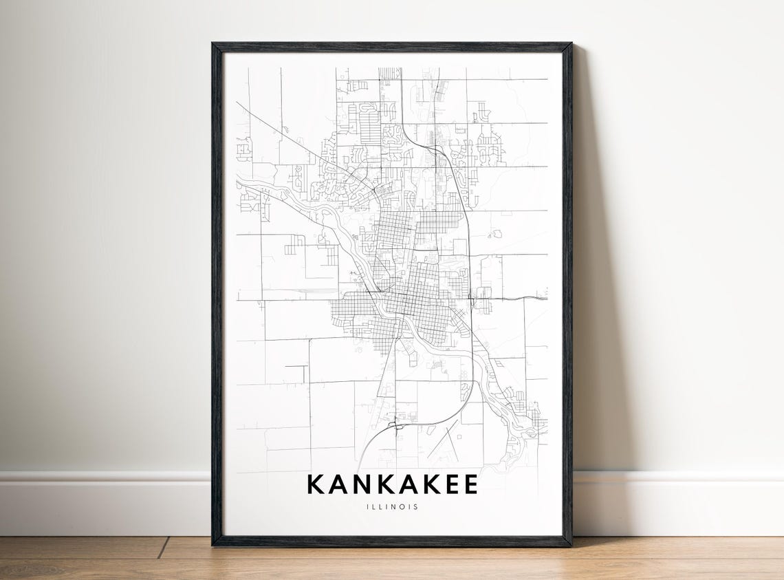 Kankakee Illinois Minimalist City Street Map Black And White Poster