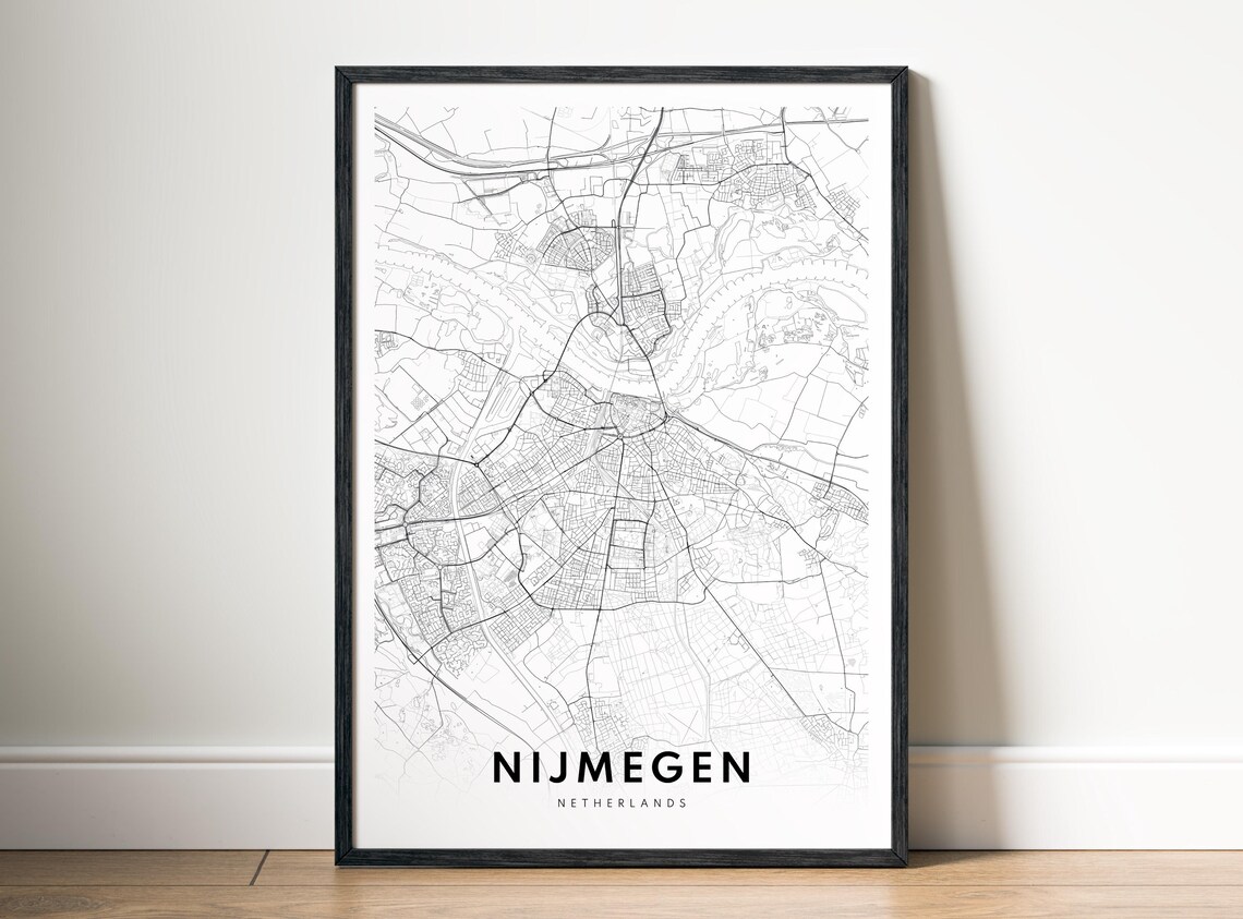Nijmegen Netherlands Black And White Monochrome City Map Art Poster