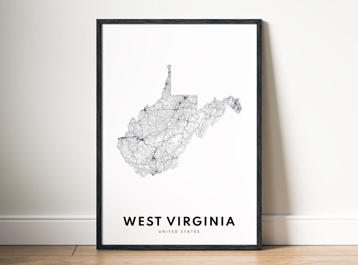 West Virginia State Map, Black and White Art Print - Image 5