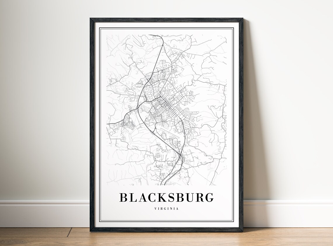 Blacksburg Virginia City Street Map Fine Minimal Line Art Print - Image 5