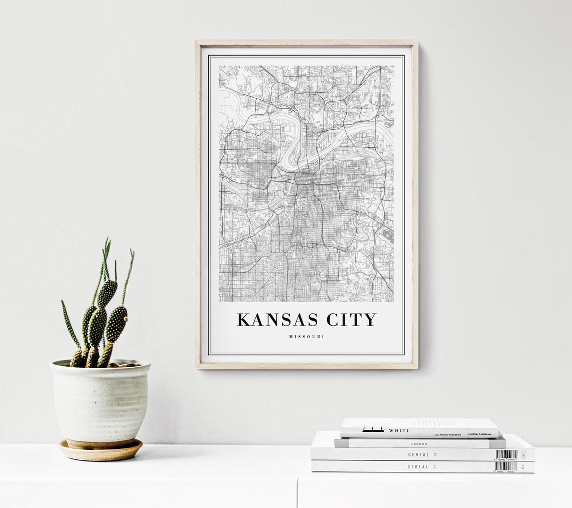 Kansas City Black and White Map Art Print - Image 3