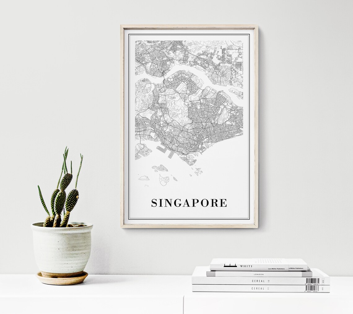 Singapore Map Poster, Black and White Travel Print - Image 3