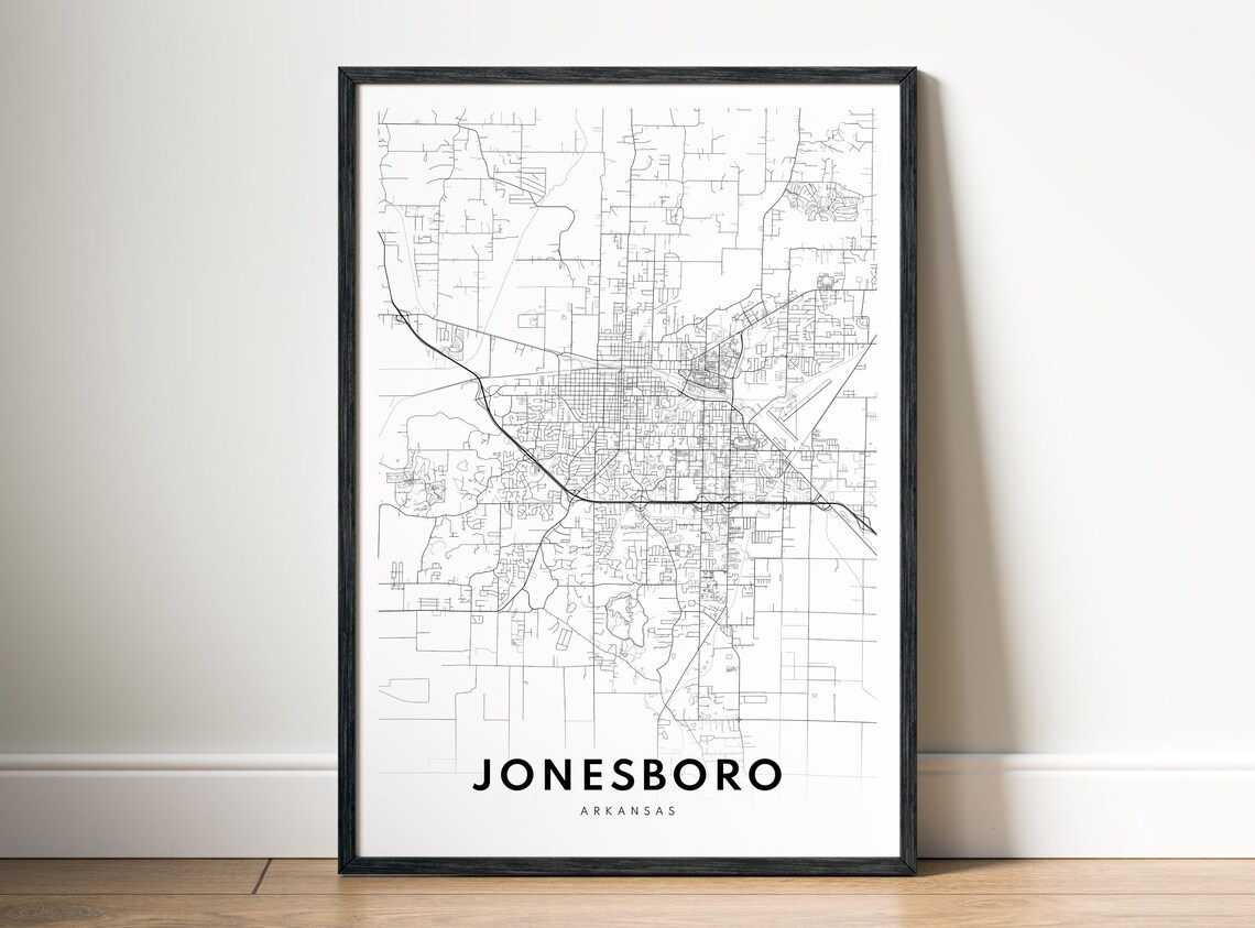 Jonesboro Ark City Map Poster Arkansas Black And White Print