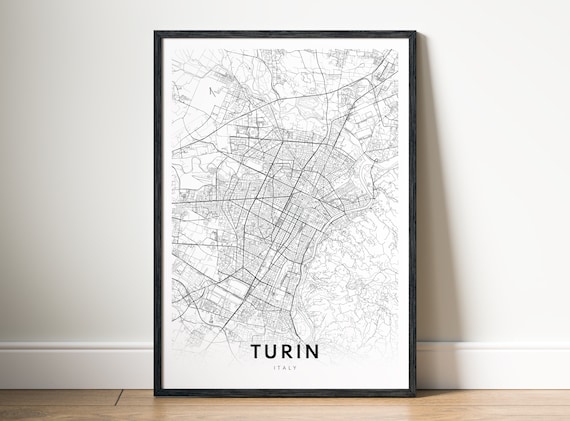 Turin Map Print Italy Poster Black And White Wall Art Minimalistic City