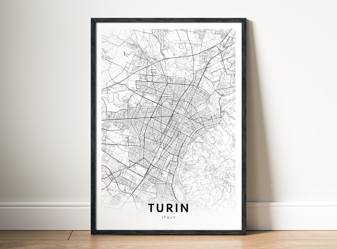 Turin Map Print Italy Poster Black And White Wall Art Minimalistic City