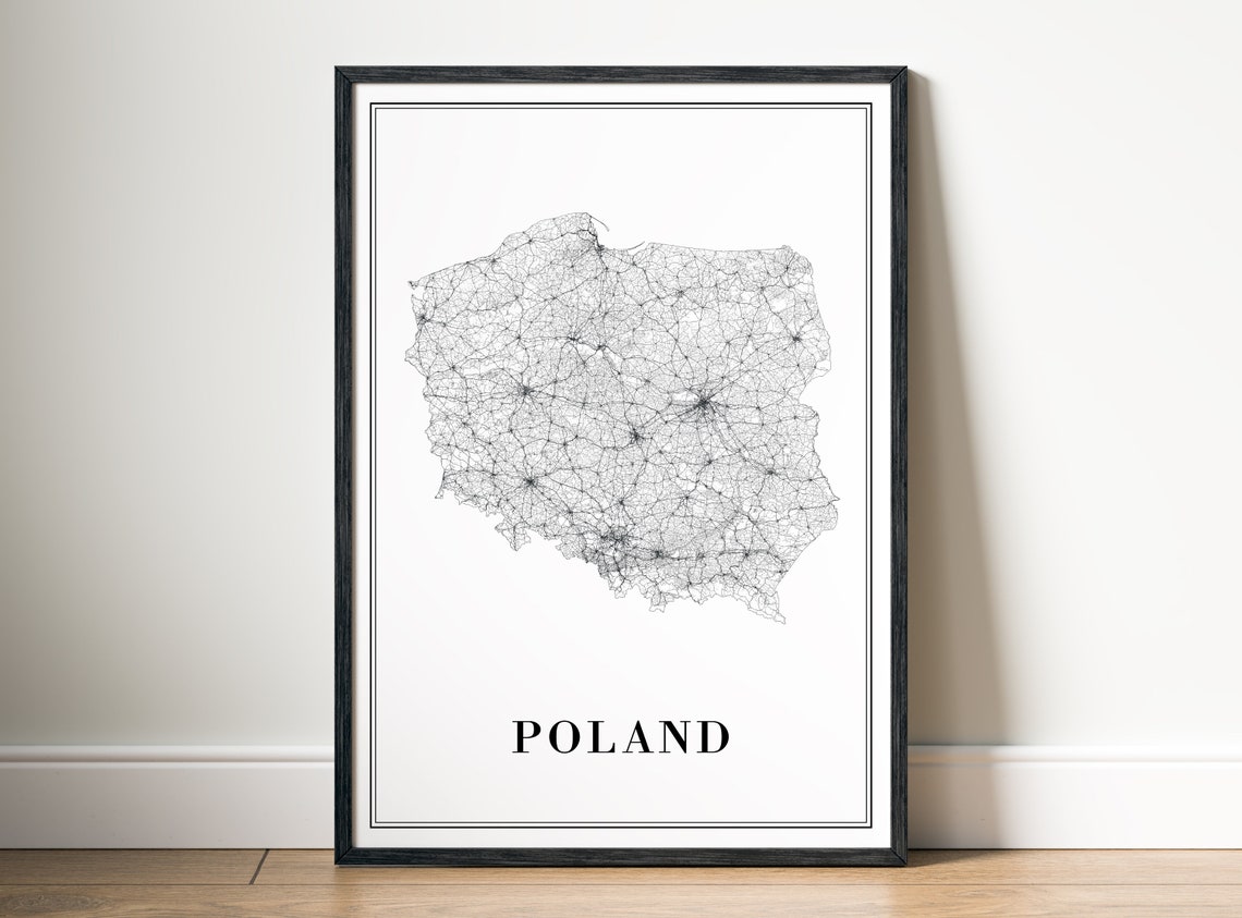 Poland Black And White Map Art Print