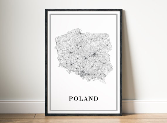 Poland Black And White Map Art Print