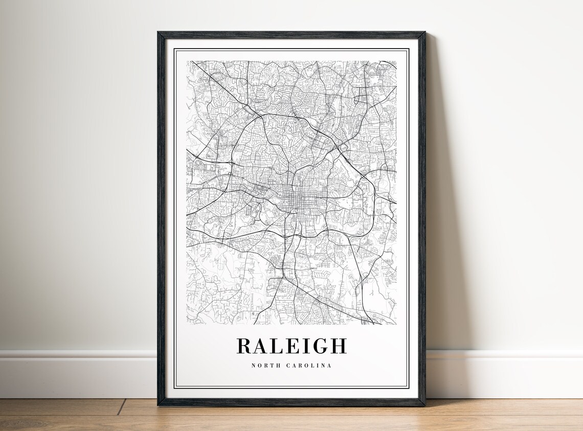 Raleigh North Carolina Minimalist Black and White Map Art Poster - Image 5