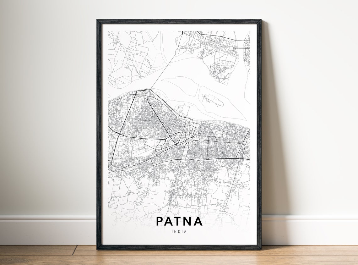 Patna India City Street Map Minimalist Black and White Print