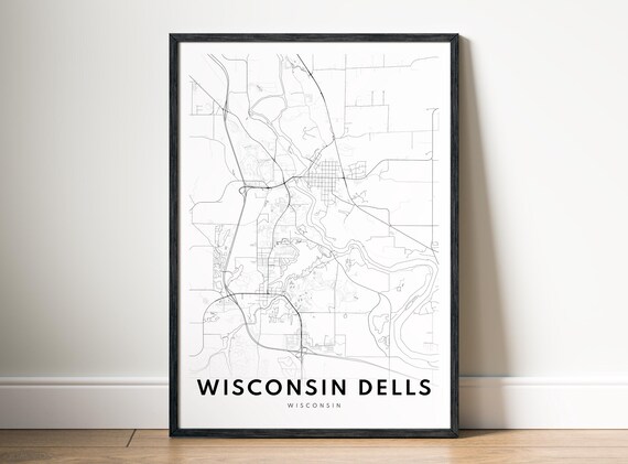 Wisconsin Dells Map Poster Black And White Minimalistic Print