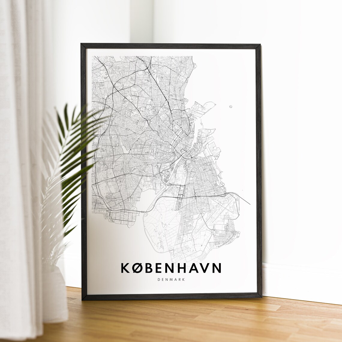 Minimalist Copenhagen Denmark Black and White Street Map Poster - Image 2