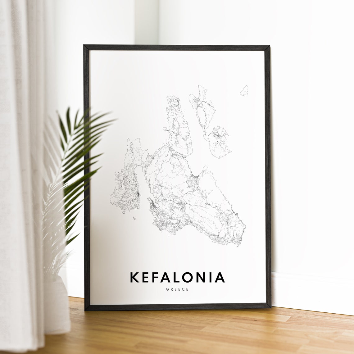 Kefalonia Greece Island Minimalist Line Art Black White Map Poster - Image 2