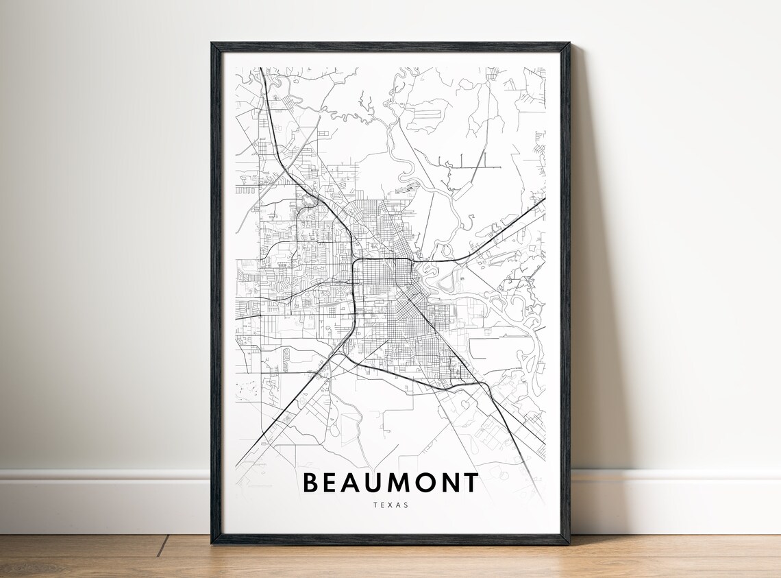 Beaumont Texas Minimalist Black Line City Street Map Art Poster - Image 5