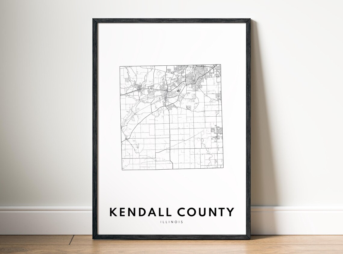 Kendall County Il Map Print Illinois Poster Black And White