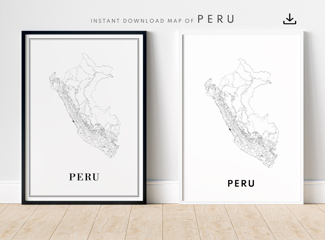 Peru Country Road Map Minimalist Line Art Black And White Wall Art - Image 5