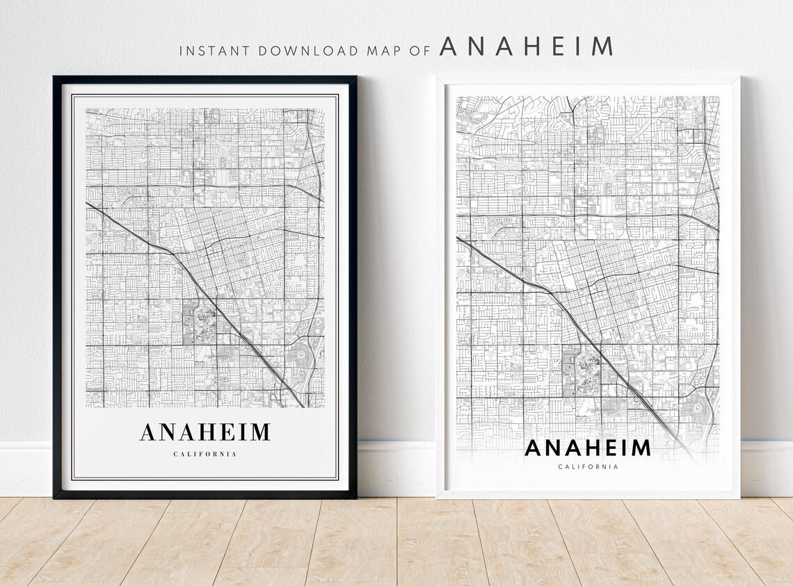 Minimalist Anaheim California Black and White Street Map Poster - Image 5