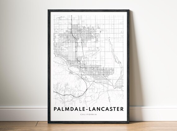 Palmdalelancaster Map Print Poster Clean Minimalist Black And White