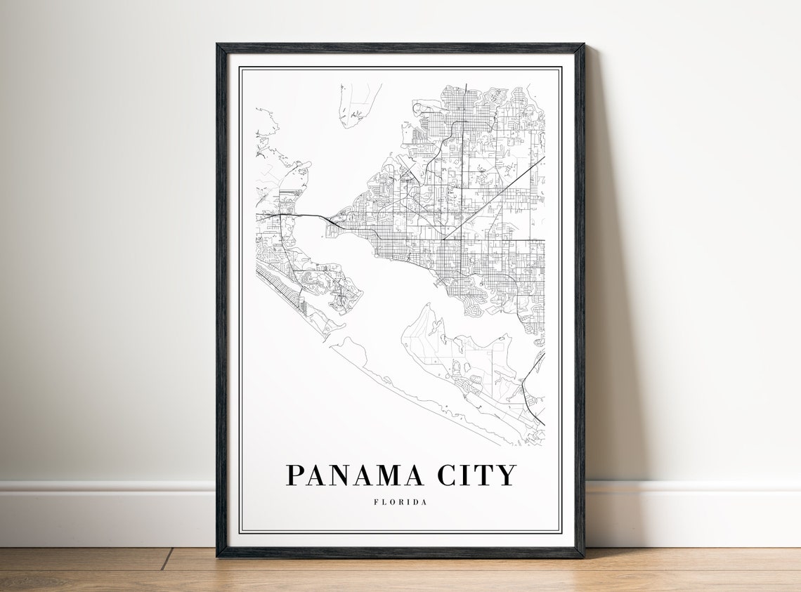 Panama City Florida Beach Coast Street Map Black White Print - Image 5