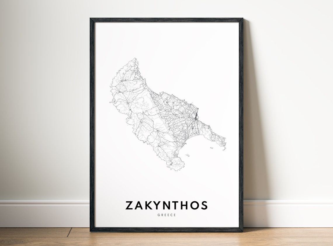 Zakynthos Greece Island Minimalist Line Art Black White Map Poster - Image 5
