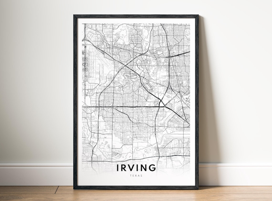 Irving Texas Minimalist Black And White DFW Metro City Map Poster