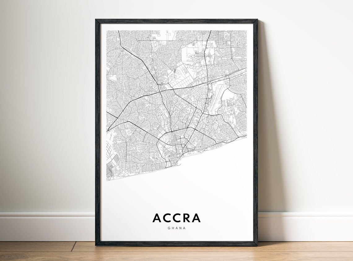 Accra Ghana Minimalist Black and White City Map Sketch Poster