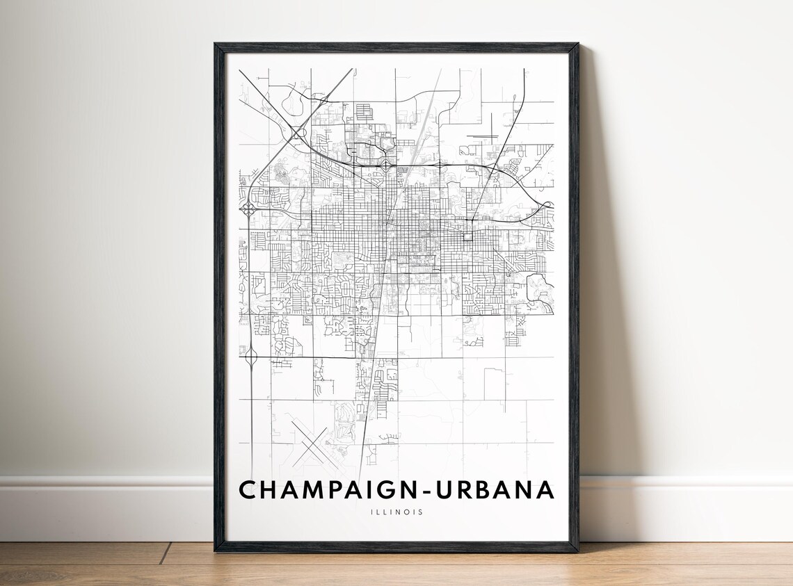 Champaignurbana City Map Poster Champaign Urbana Illinois Black And White