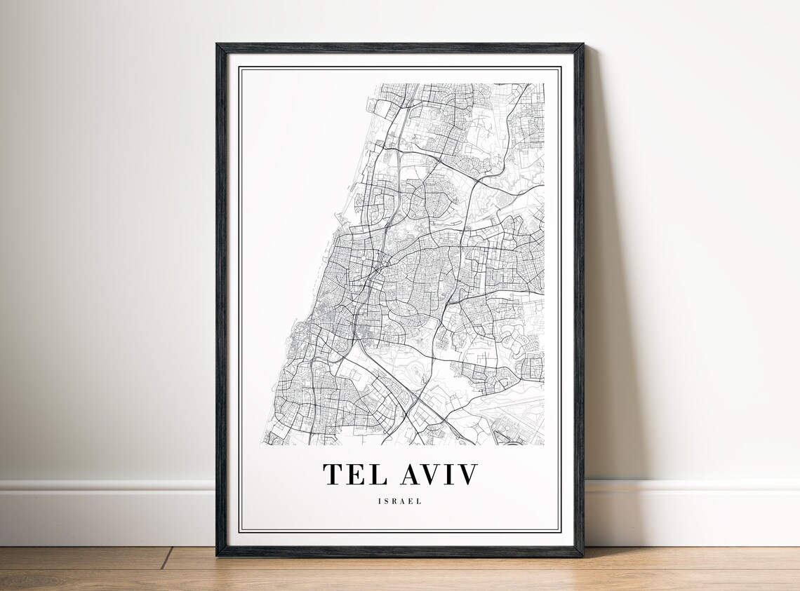 Tel Aviv Israel Minimalist Black And White Street Map Poster - Image 4