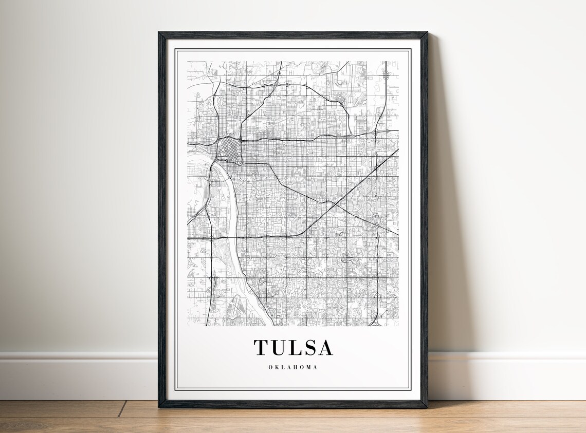 Tulsa Oklahoma Modern Minimalist Black White City Street Map Poster - Image 5