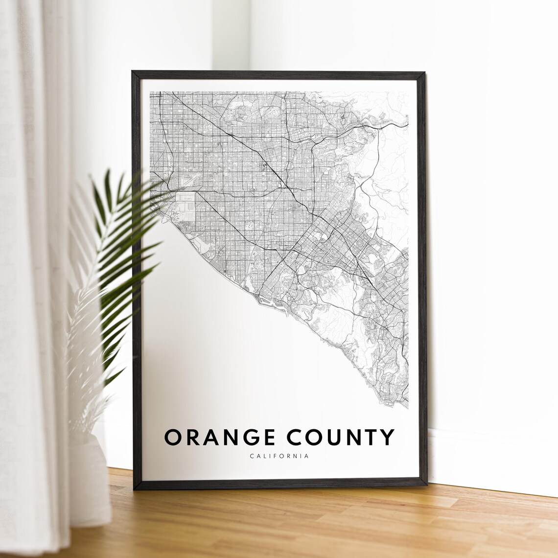 Orange County California Black And White Minimalist Street Map Poster - Image 2