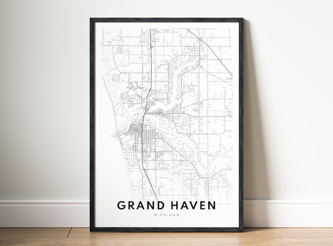 Grand Haven Michigan Black And White Minimal City Map Poster