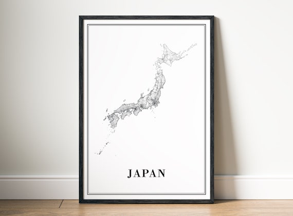 Japan Map Poster, Black and White Travel Map
